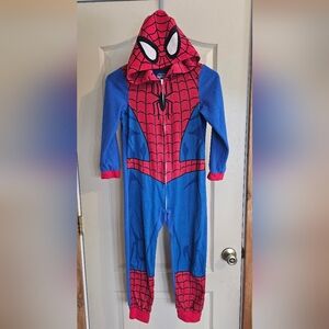 Spiderman Hooded One Piece Full Zip Pajamas Size Medium Kids 8/10